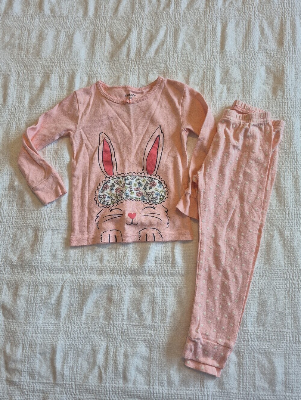 Carter's girls 3T pajama set all season cute bunny print pink & white VGUC